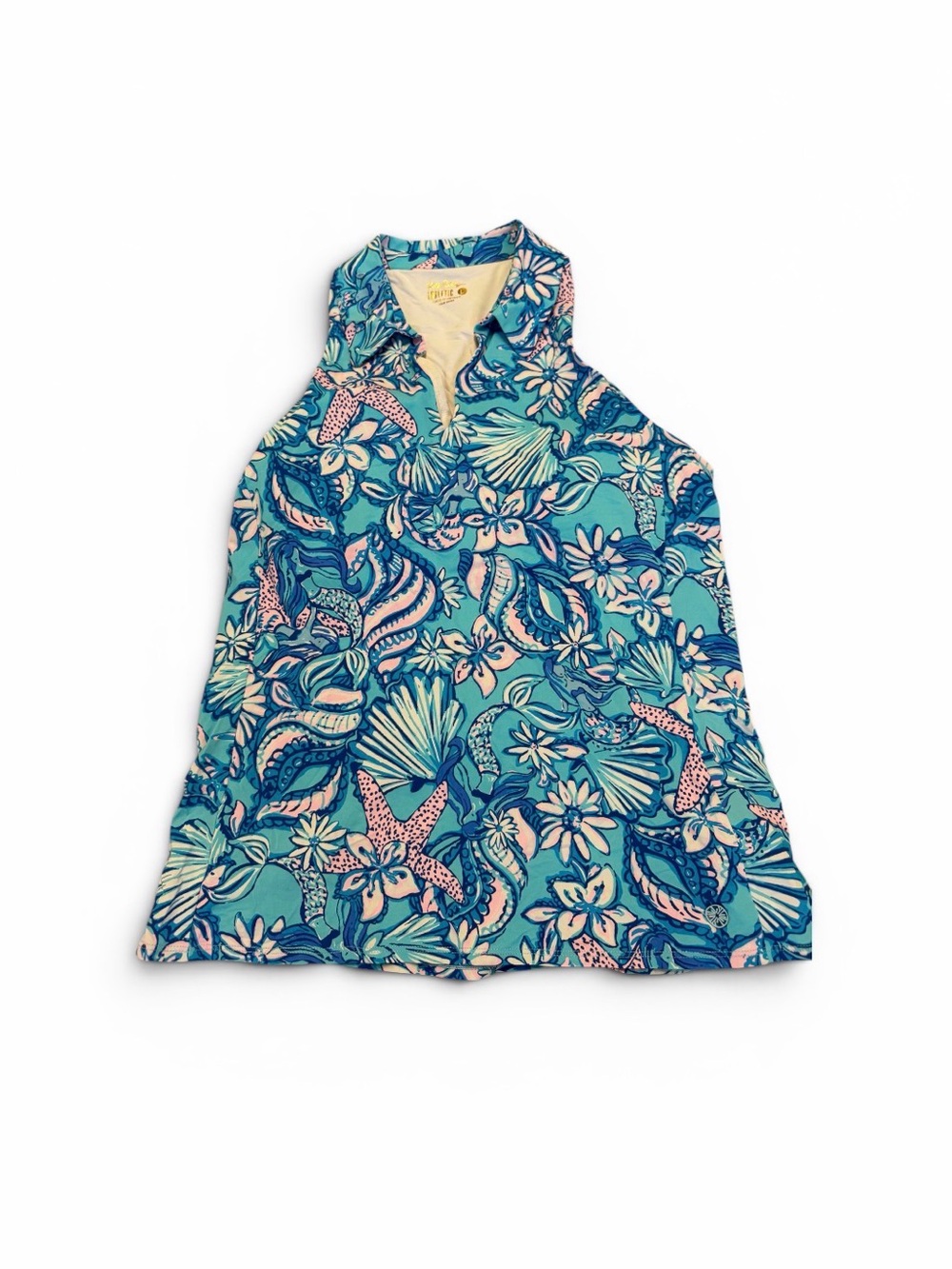 Lilly Pulitzer Blue Teal & Pink Floral Luxetic Tank L